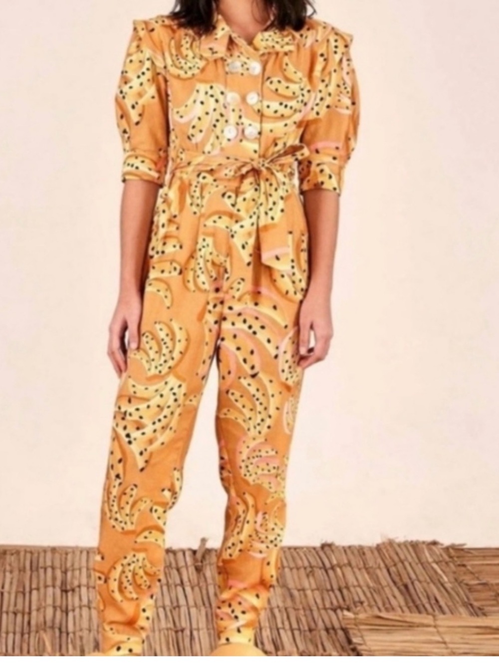 NWT NWT FARM RIO RAINING BANANAS PUFF SLEEVES BELTED JUMPSUIT MULT size XS